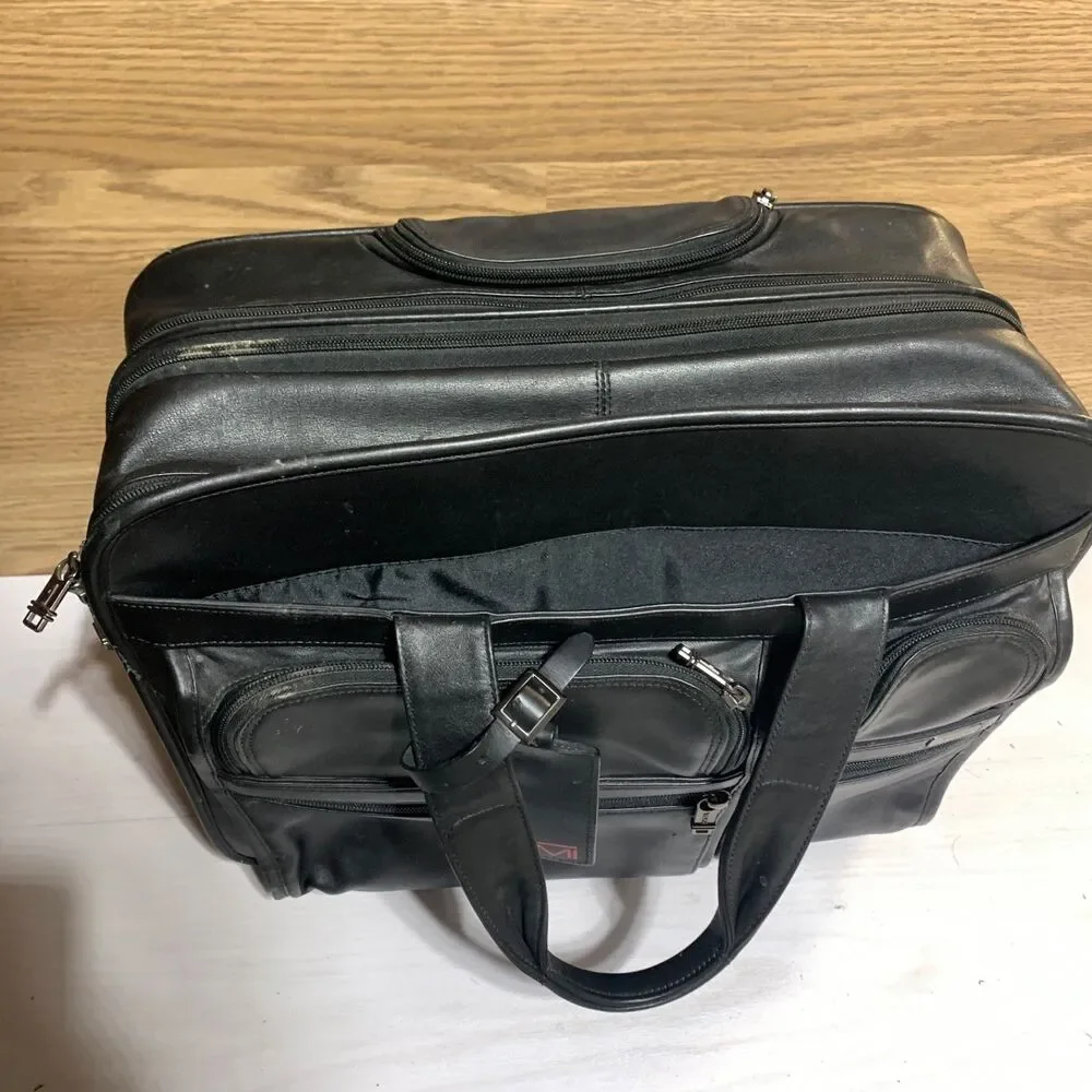 Tumi Leather 2-Wheeler Expandable Leather Laptop Briefcase #96003D4 Black